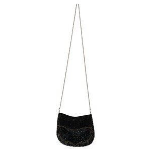 Le Regale Vintage Black Beaded Evening Bag Purse Handbag Tassels 7.5 Wide 6 Tall